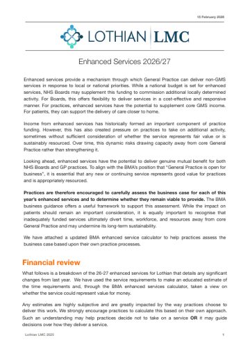 First page of the Enhanced Services 2026/27 document